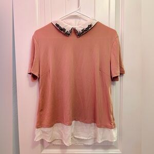 Faith and Joy Pink and White Blouse with Embellished Collar